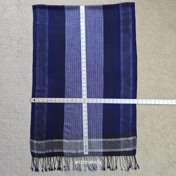 Blue Lightweight Summer Scarf with White Stitch Detail - Picture 12 of 13